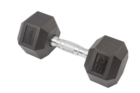 York Black Rubber Hex Dumbbell with Ergo Handle